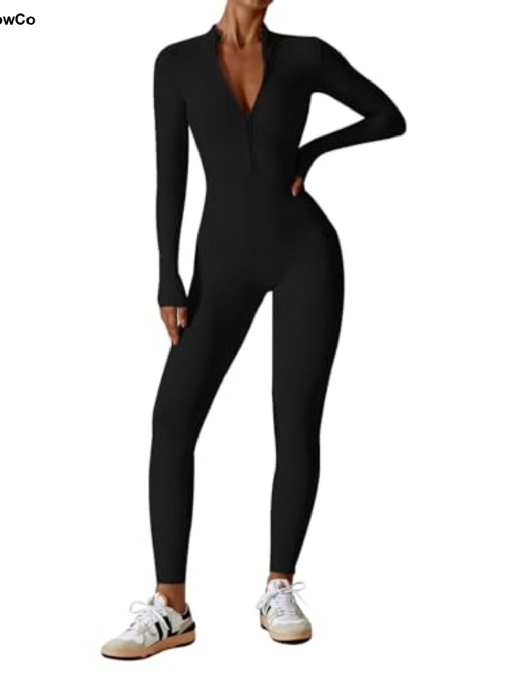 Women Zip Up High Neck Long Sleeve Bodycon Jumpsuit One Piece Full Bodysuit